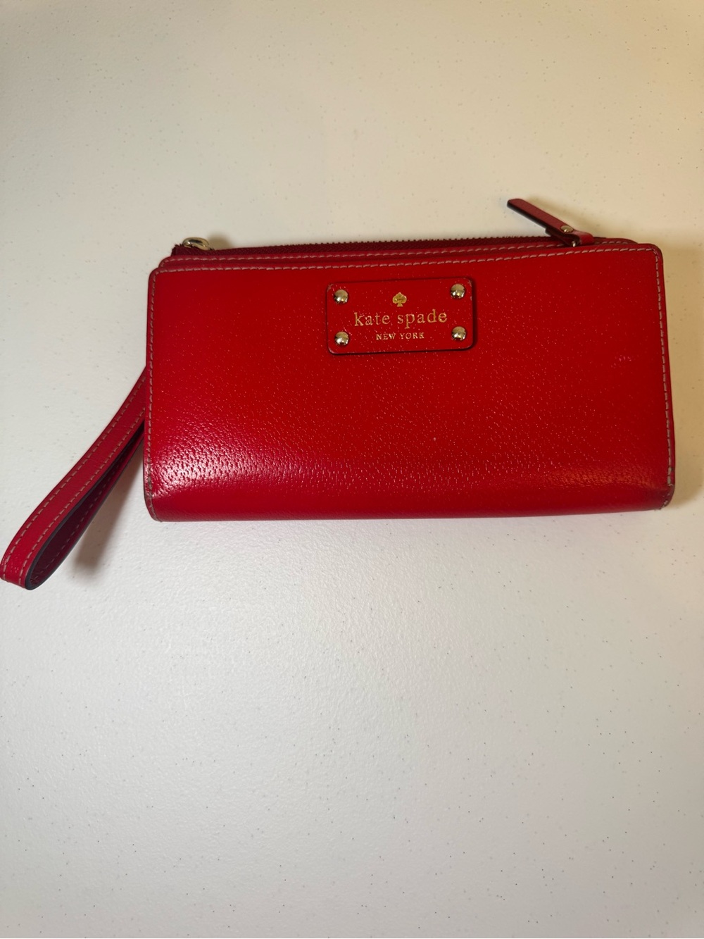 kate spade Red Leather Wristlet Wallet with Gold Plaque